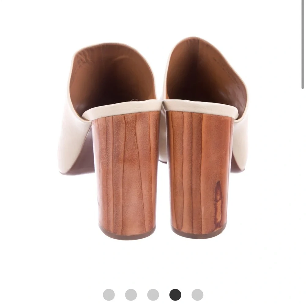 Tory Burch Cream Leather Open-Toe Mule with Brown Wood Heel
